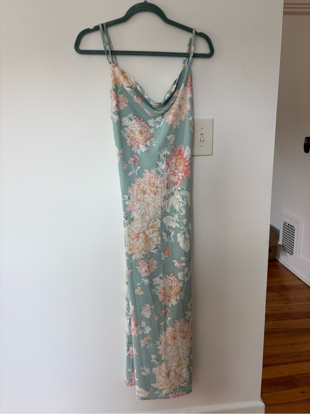Abercrombie & Fitch Floral Cowl Neck Maxi Dress in Sage Green and Blush